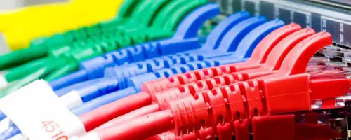 Ethernet cables plugged into a switch.