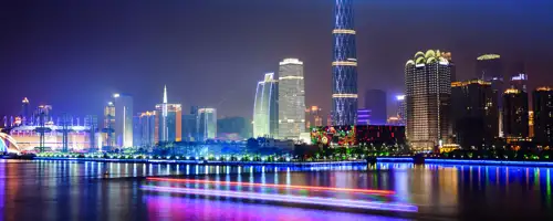 City skyline view at night